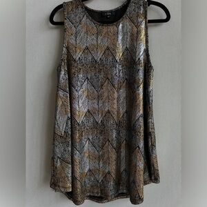 Metallic Chevron Party Top – Gold & Silver Sleeveless Holiday Tank – Size M